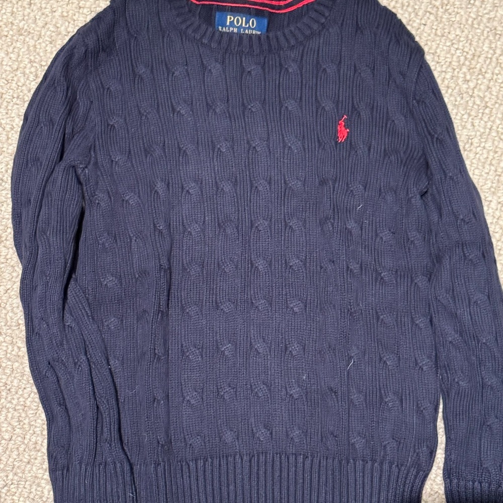 Polo by Ralph Lauren Navy Cable Knit Sweater- Boys Size 8 in excellent conditio